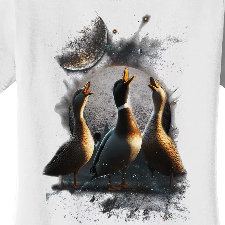 Three Ducks Howling At The Moon Funny Pet Parody Duck Women's T-Shirt