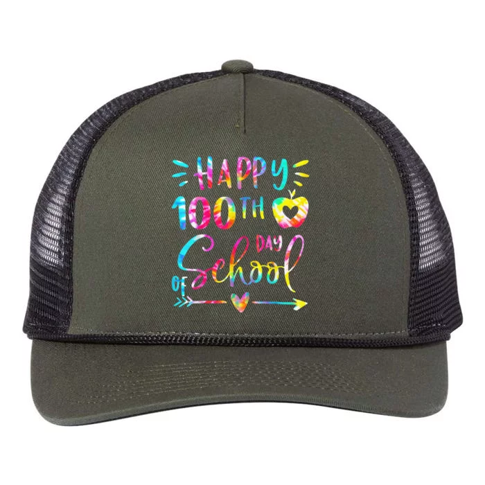 Tie Dye Happy 100th Day Of School Teacher Student 100 Days Retro Rope Trucker Hat Cap