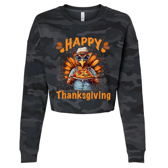 turkey day Happy thanksgiving family dinner Cropped Pullover Crew