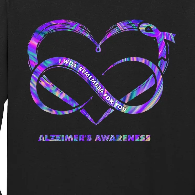 Tie Dye Heart Ill Remeber For You Alzheimers Awareness Tall Long Sleeve T-Shirt