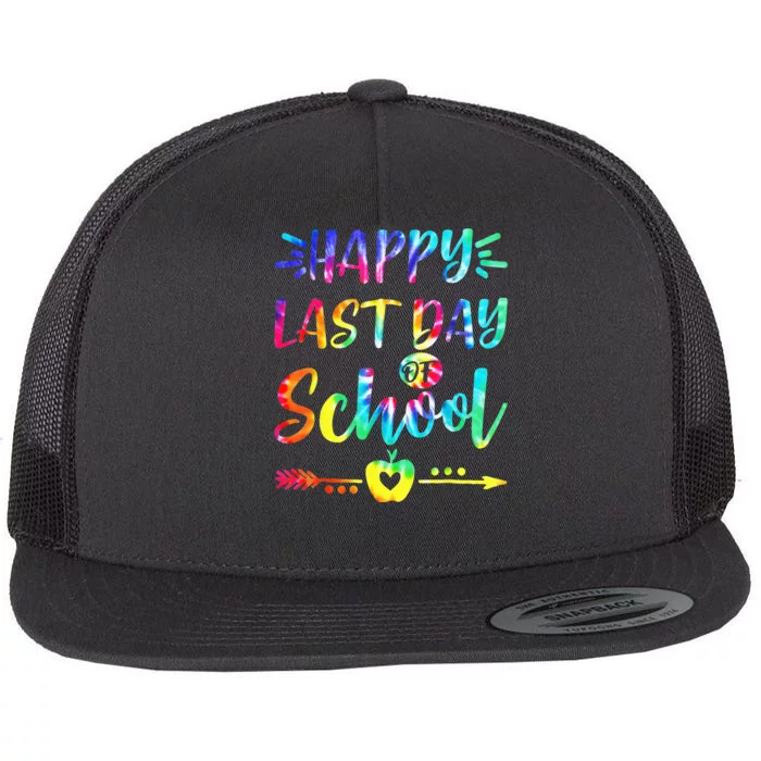 Tie Dye Happy Last Day of School Students and Teachers Flat Bill Trucker Hat