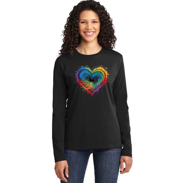 Tie Dye Heart Valentines Day Graphic Ladies Long Sleeve Shirt