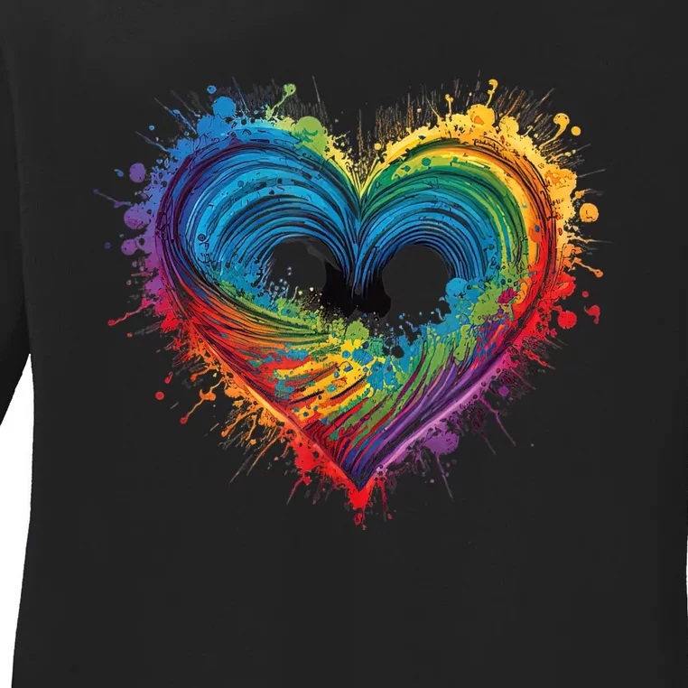 Tie Dye Heart Valentines Day Graphic Ladies Long Sleeve Shirt