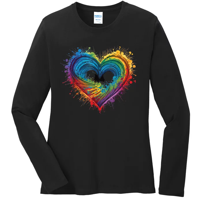 Tie Dye Heart Valentines Day Graphic Ladies Long Sleeve Shirt