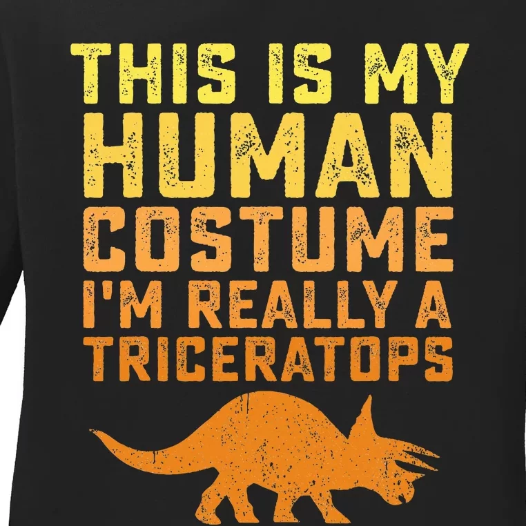 Triceratops Dinosaur Halloween Costume Gift Idea Ladies Long Sleeve Shirt