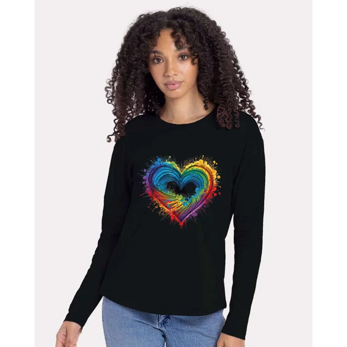 Tie Dye Heart Valentines Day Graphic Womens Cotton Relaxed Long Sleeve T-Shirt