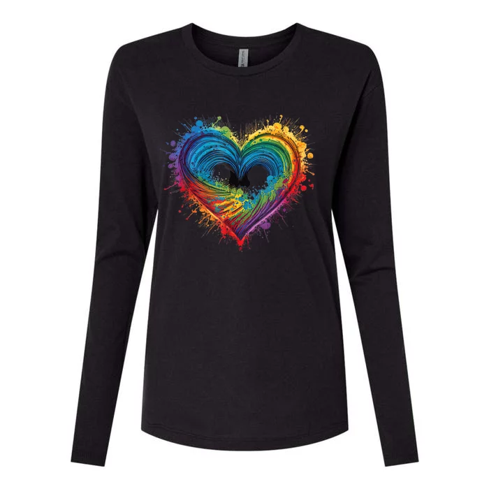 Tie Dye Heart Valentines Day Graphic Womens Cotton Relaxed Long Sleeve T-Shirt