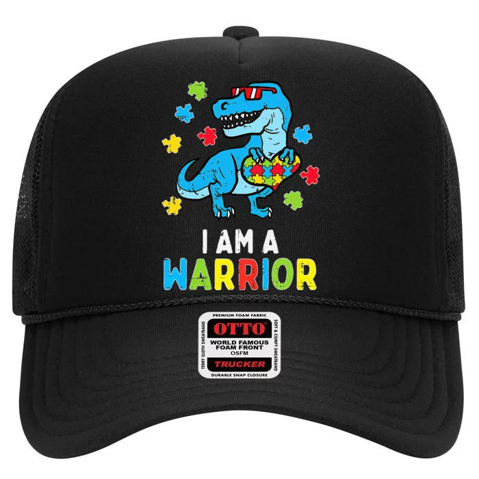 Trex Dino I Am A Warrior Autism Awareness High Crown Mesh Trucker Hat