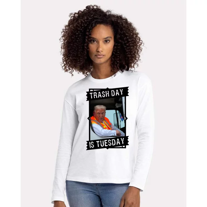 Trash Day Is Tuesday Trump Garbage Truck Love America Womens Cotton Relaxed Long Sleeve T-Shirt