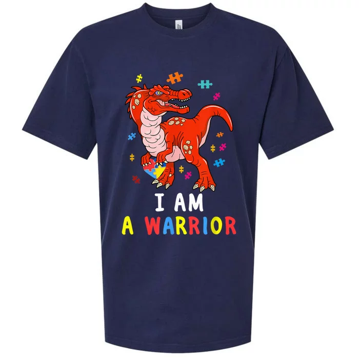 Trex Dino I Am A Warrior Toddler boy Autism Awareness kid Sueded Cloud Jersey T-Shirt