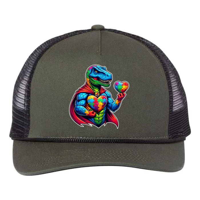 Trex Dino I Am A Warrior Autism Awareness Gift Retro Rope Trucker Hat Cap