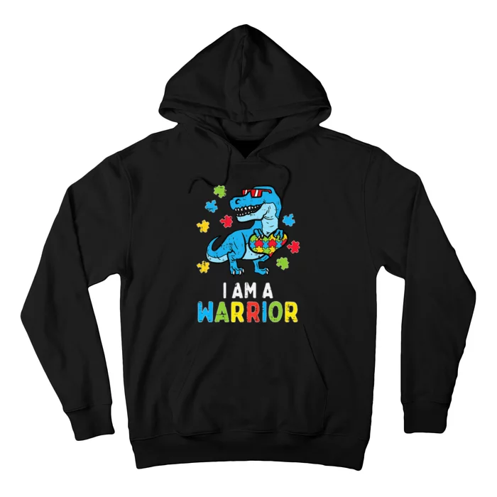 Trex Dino I Am A Warrior Autism Awareness Hoodie