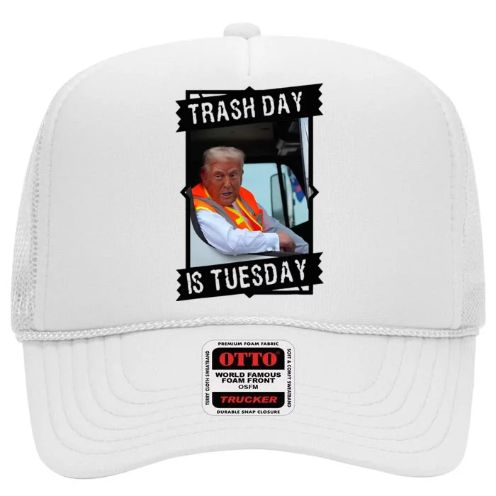 Trash Day Is Tuesday Trump Garbage Truck Love America High Crown Mesh Trucker Hat