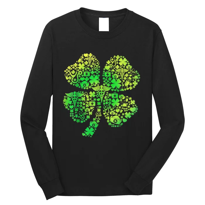 Tie Dye Irish Nurse Shamrock Stethoscope Long Sleeve Shirt