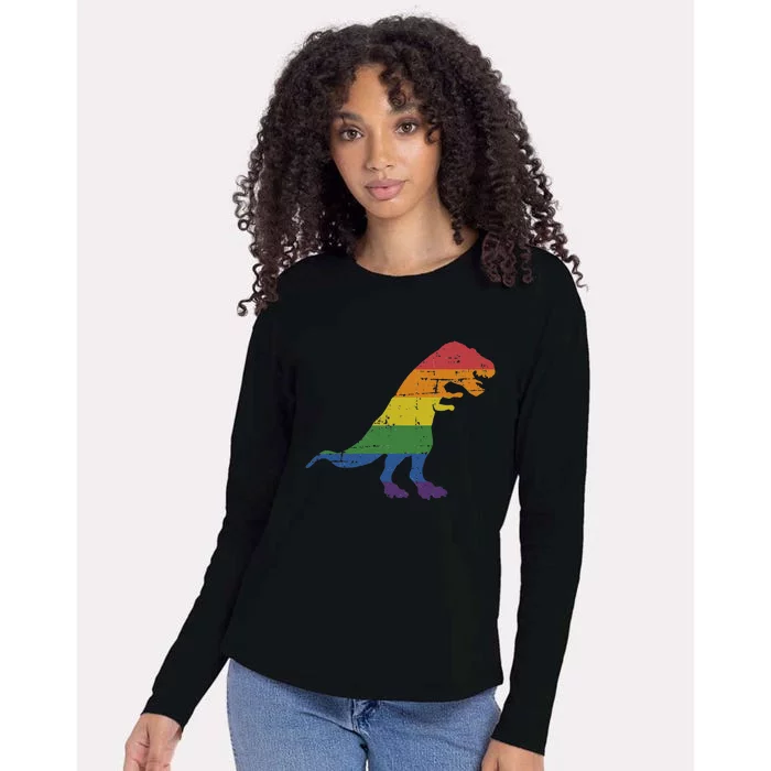 TRex Dinosaur In Rainbow Flag For Pride Month Awareness Womens Cotton Relaxed Long Sleeve T-Shirt