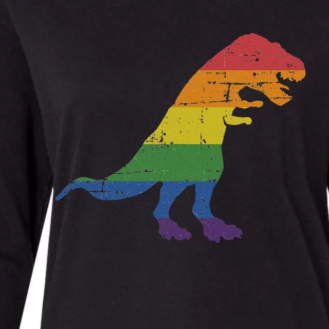 TRex Dinosaur In Rainbow Flag For Pride Month Awareness Womens Cotton Relaxed Long Sleeve T-Shirt