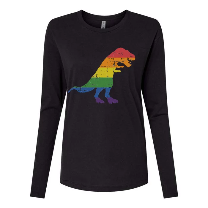 TRex Dinosaur In Rainbow Flag For Pride Month Awareness Womens Cotton Relaxed Long Sleeve T-Shirt