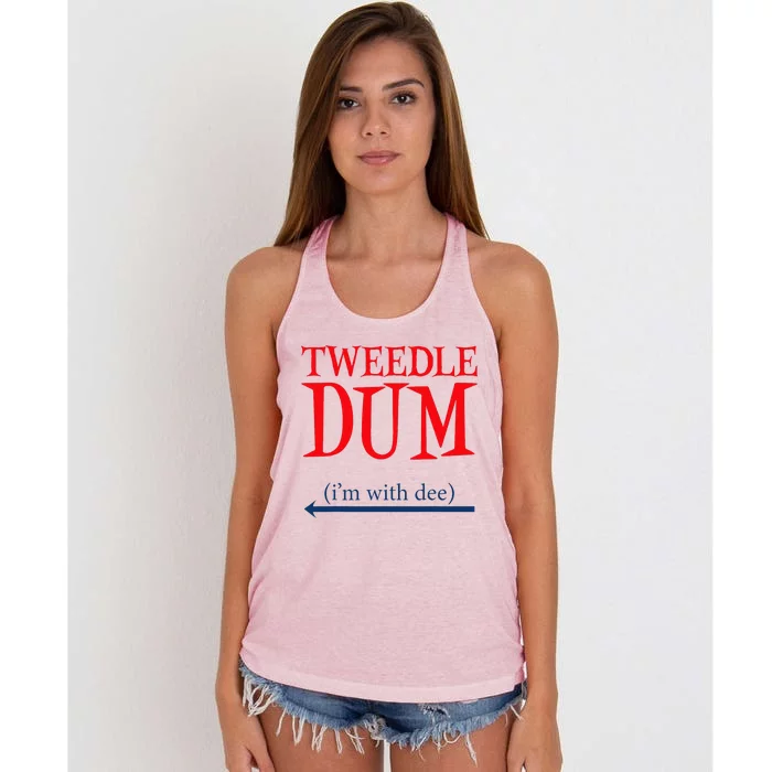 Tweedle Dum IM With Dee Lazy Couple Halloween Costumes Women's Knotted Racerback Tank