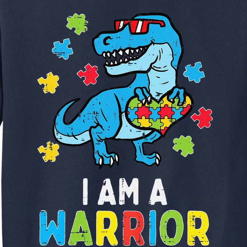 Trex Dino I Am A Warrior Autism Awareness Sweatshirt