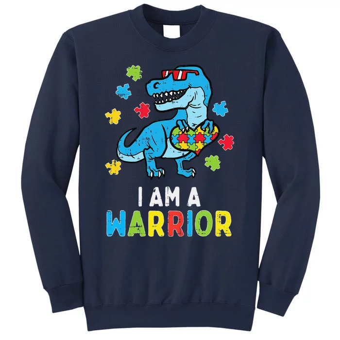 Trex Dino I Am A Warrior Autism Awareness Sweatshirt