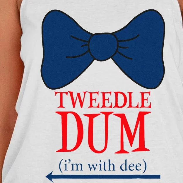 Tweedle Dum IM With Dee Lazy Couple Halloween Costumes Women's Knotted Racerback Tank