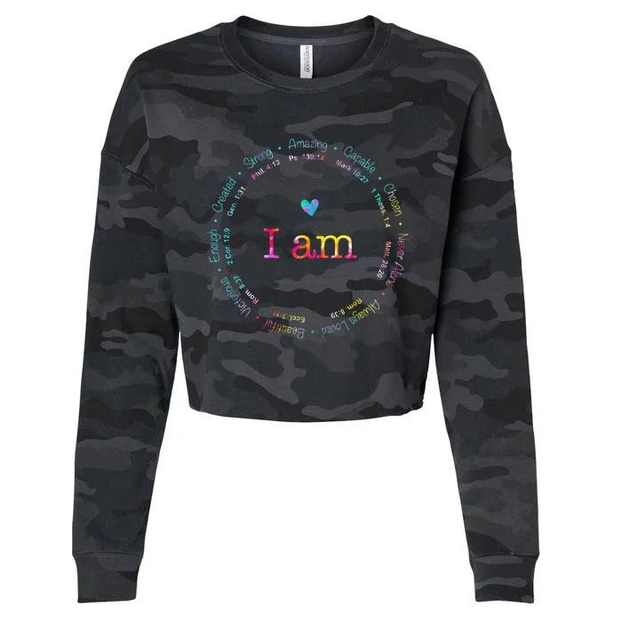 Tie Dye I Am Inspiration Bible Verse Christian Religious Cropped Pullover Crew