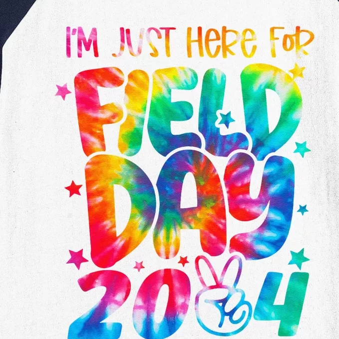 Tie Dye Just Here For Field Day 2024 Peace Sign Teacher Baseball Sleeve Shirt