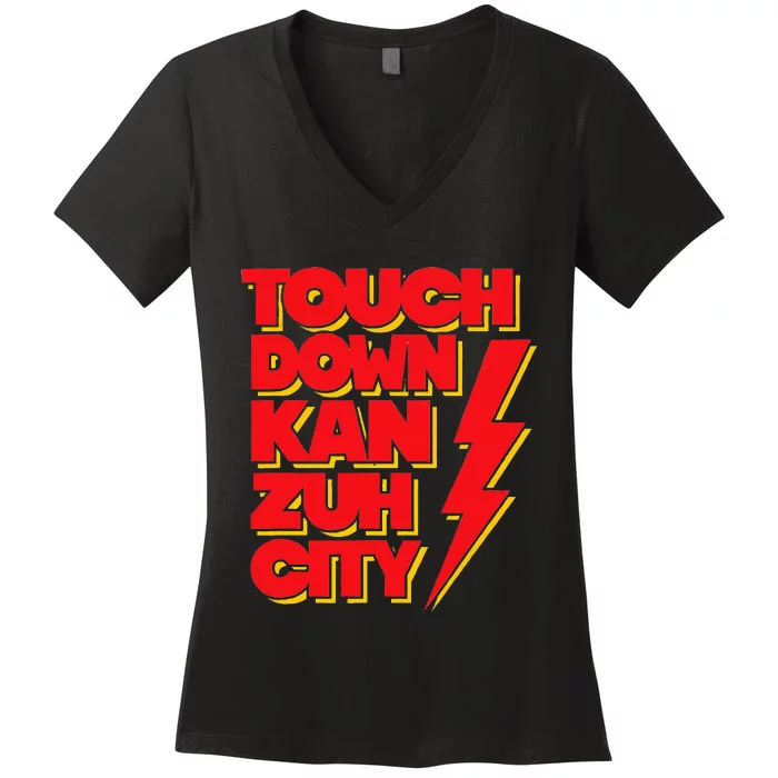 Touch Down Kan Zuh City Women's V-Neck T-Shirt