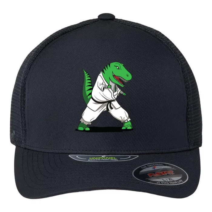 TRex Dinosaur Karate Ninja Martial Arts Funny Flexfit Unipanel Trucker Cap