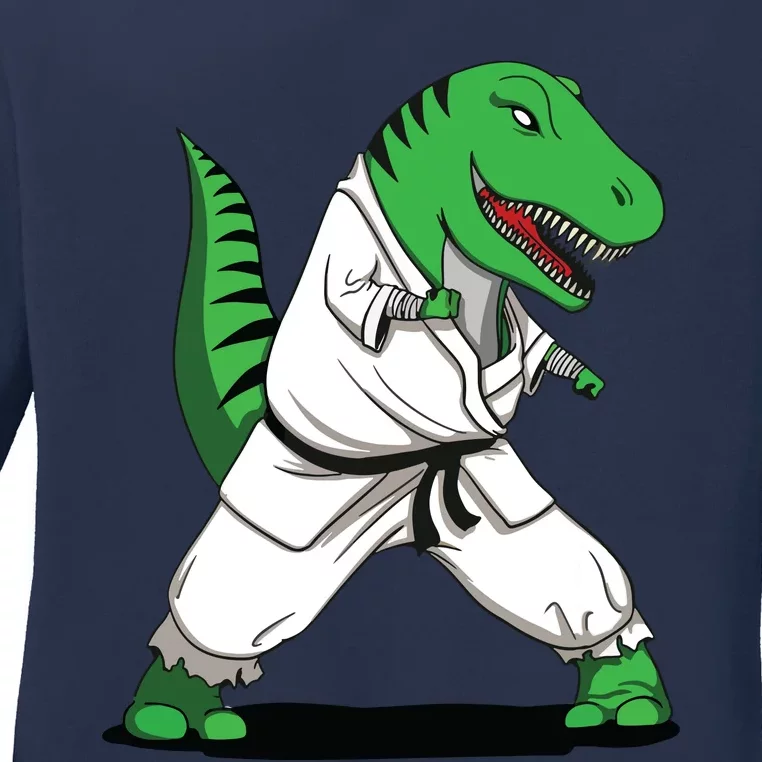 TRex Dinosaur Karate Ninja Martial Arts Funny Ladies Long Sleeve Shirt