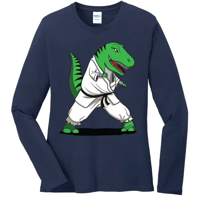 TRex Dinosaur Karate Ninja Martial Arts Funny Ladies Long Sleeve Shirt