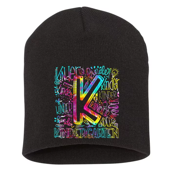 Tie Dye Kindergarten Typography Team Kindergarten Teacher Short Acrylic Beanie