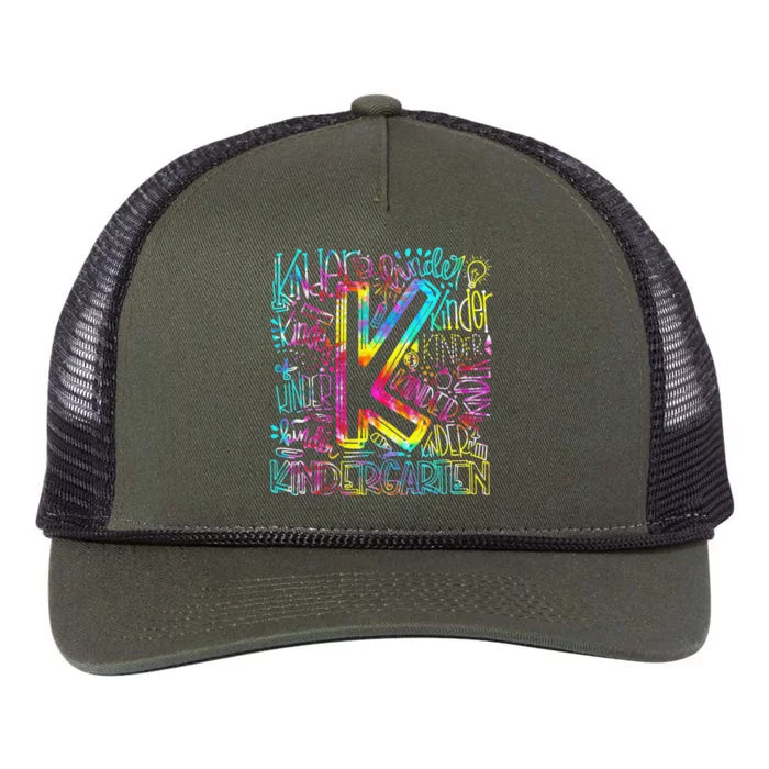 Tie Dye Kindergarten Typography Team Kindergarten Teacher Retro Rope Trucker Hat Cap