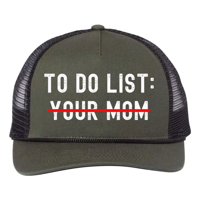 To Do List Your Mom Sarcastic To Do List Ur Mom Funny Meme Retro Rope Trucker Hat Cap