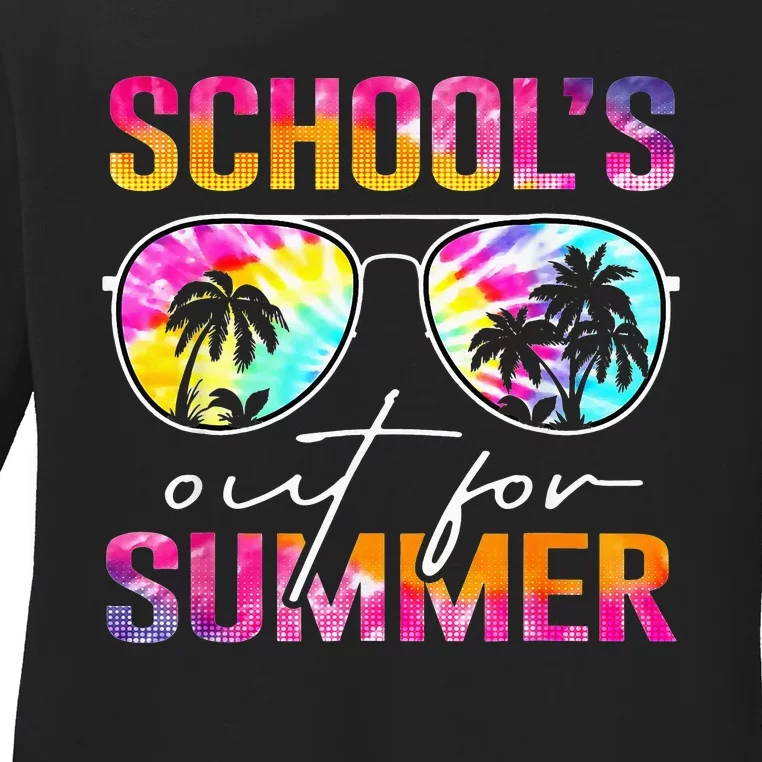 Tie Dye Last Day Of School Schools Out For Summer Teacher Ladies Long Sleeve Shirt