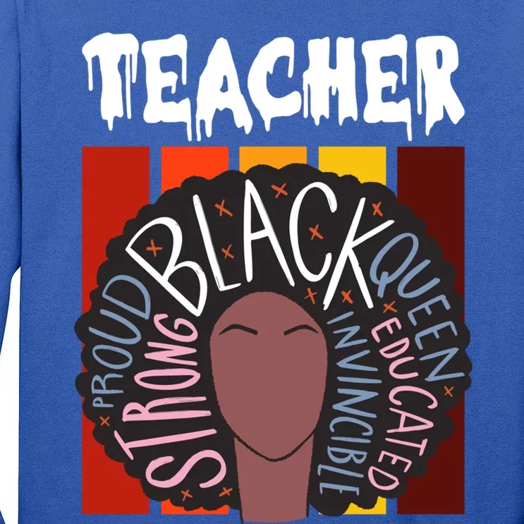 Teacher Drippin Lazy Halloween Costume Retro Afro Queen Funny Gift Tall Long Sleeve T-Shirt