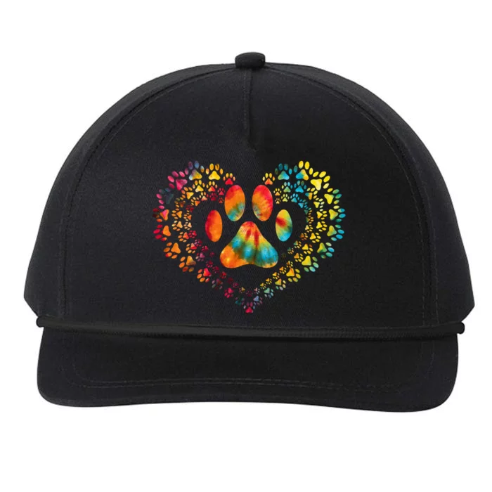 Tie Dye Love Dog Paw Print Heart Animal Lover Snapback Five-Panel Rope Hat