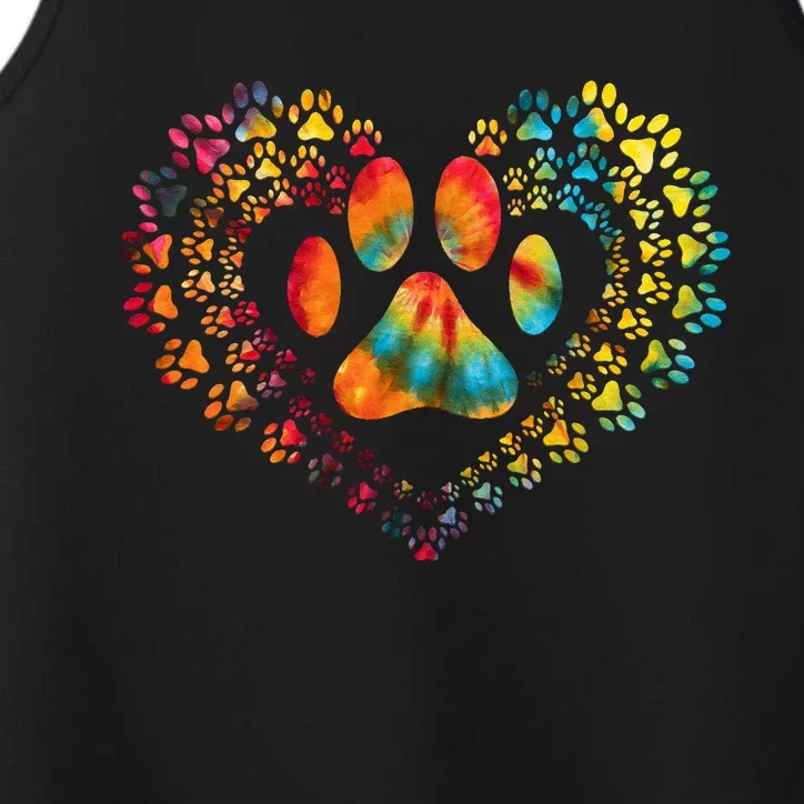 Tie Dye Love Dog Paw Print Heart Animal Lover Performance Tank