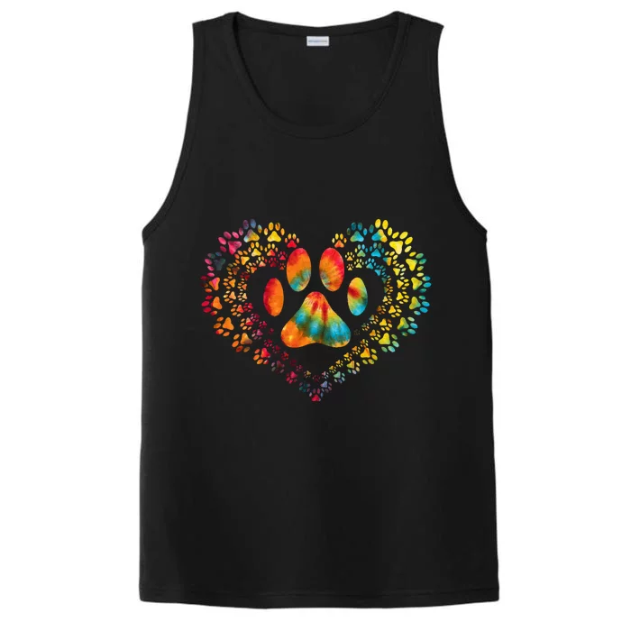 Tie Dye Love Dog Paw Print Heart Animal Lover Performance Tank