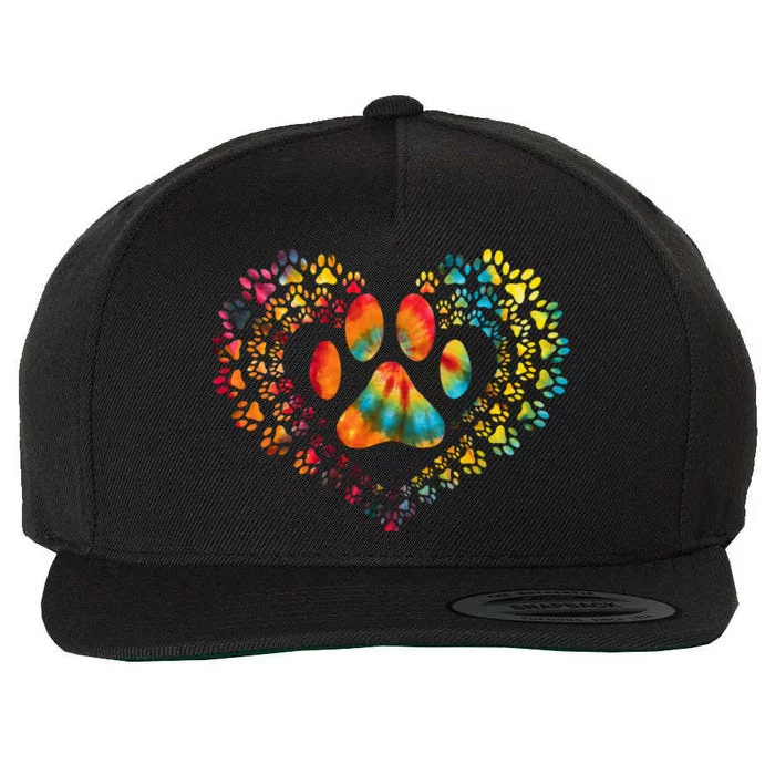 Tie Dye Love Dog Paw Print Heart Animal Lover Wool Snapback Cap