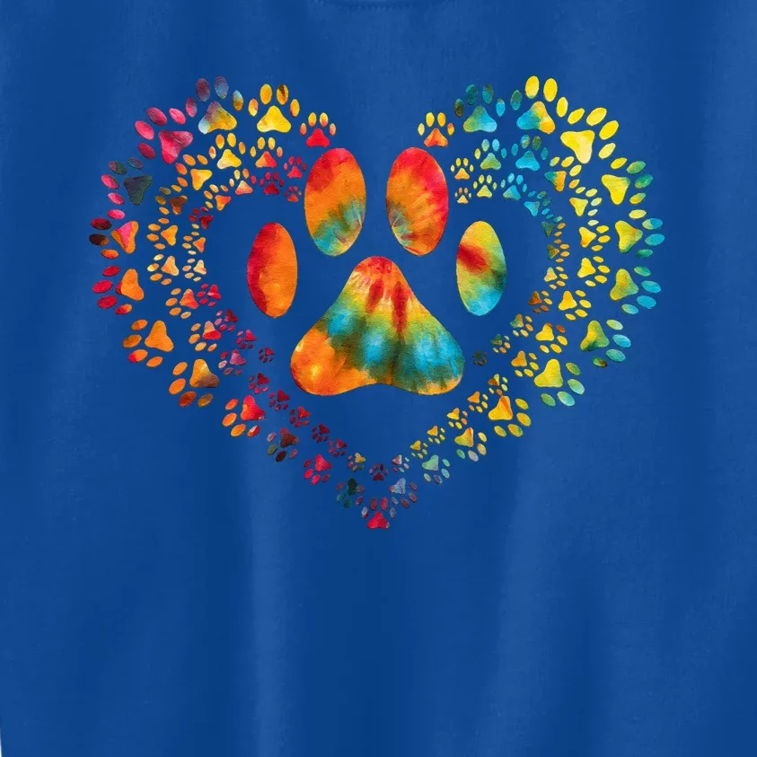 Tie Dye Love Dog Paw Print Heart Animal Lover Kids Sweatshirt