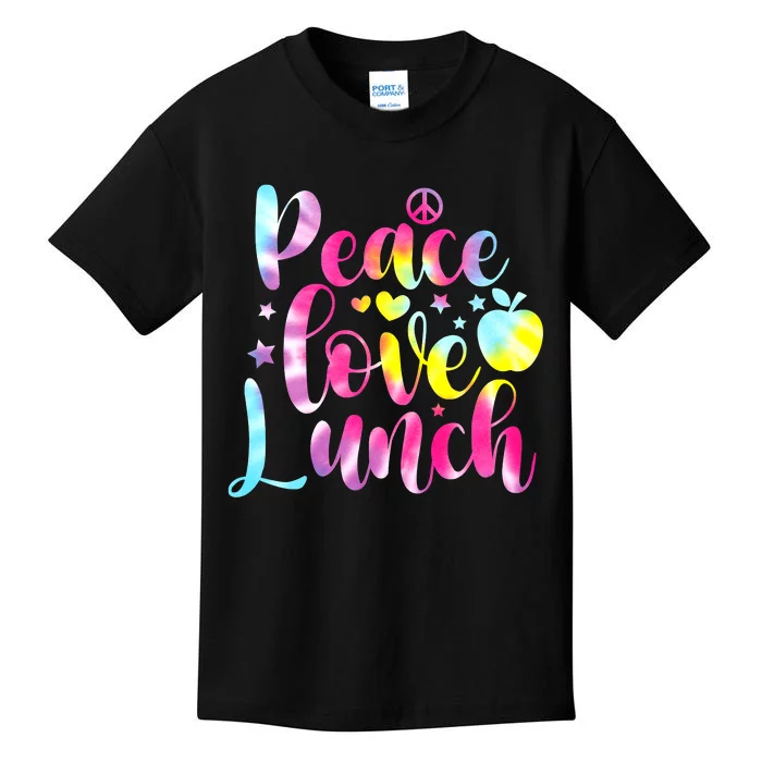 Tie Dye Lunch Lady Peace Love Lunch Cafeteria Squad Wo Kids T-Shirt