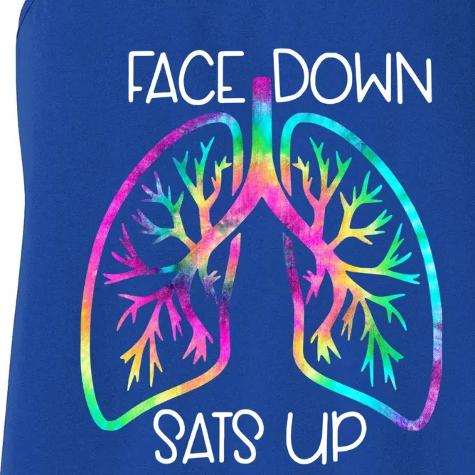 Tie Dye Lung Face Down Stats Up Funny Nursing Nurse Gift Women's Racerback Tank