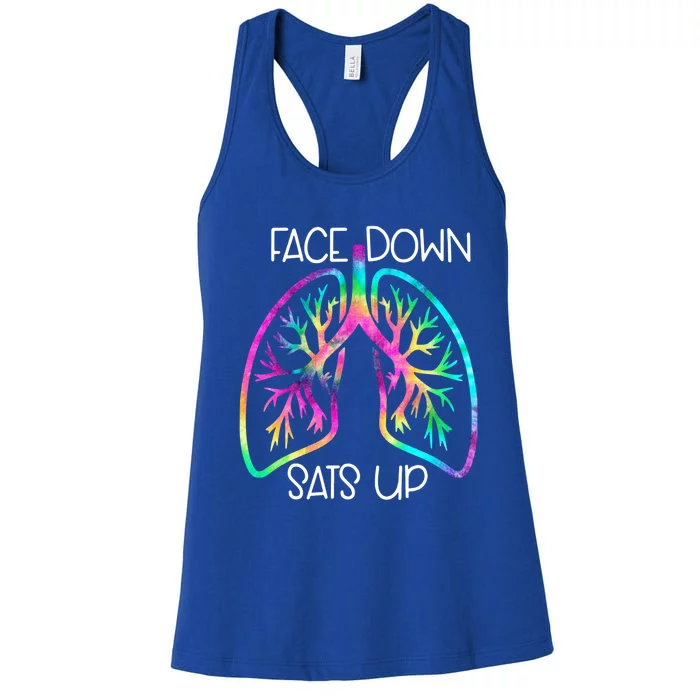 Tie Dye Lung Face Down Stats Up Funny Nursing Nurse Gift Women's Racerback Tank