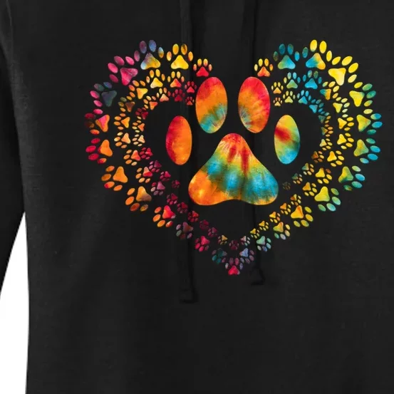 Tie Dye Love Dog Paw Print Heart Animal Lover Women's Pullover Hoodie