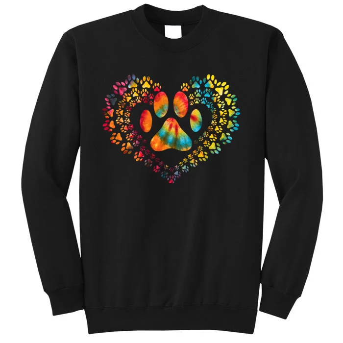 Tie Dye Love Dog Paw Print Heart Animal Lover Tall Sweatshirt