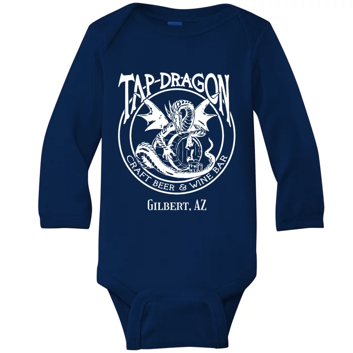 Tap Dragon Logo Front Never Fk With Dragon Back Baby Long Sleeve Bodysuit