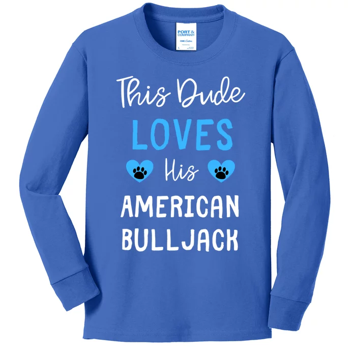 This Dude Loves His American Bulljack Great Gift Kids Long Sleeve Shirt