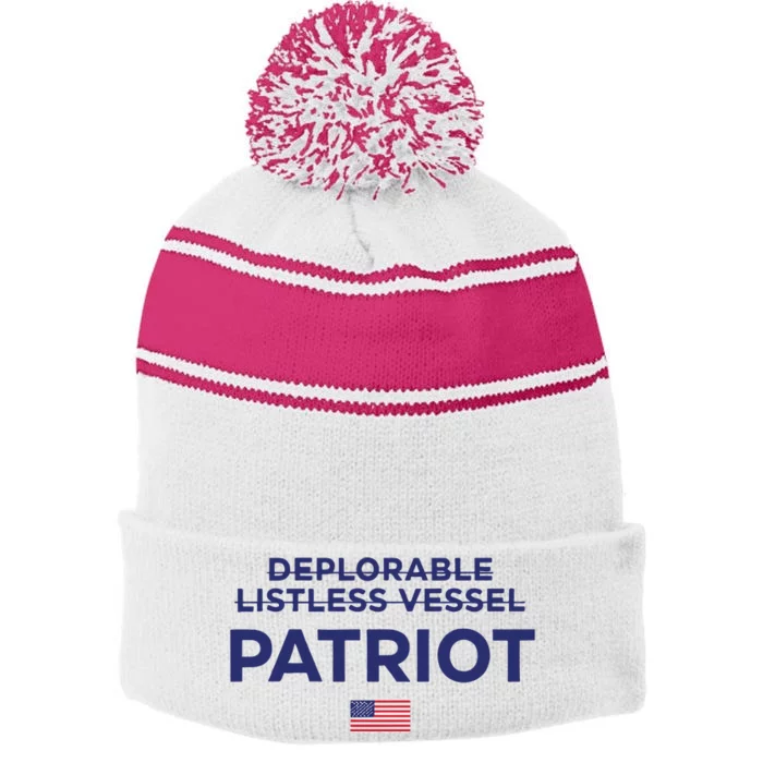 Trump Deplorable Listless Vessel Patriot Stripe Pom Pom Beanie