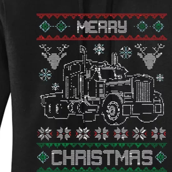 Truck Driver Merry Christmas Ugly Sweater Gift Women's Pullover Hoodie